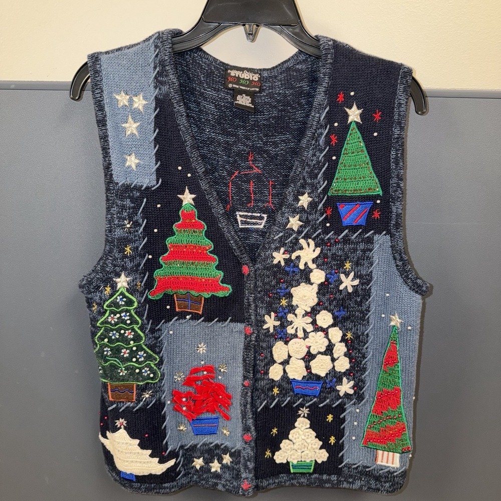 Designers Originals Studio Joy Vtg Christmas Button Up Sweater Vest Size Medium